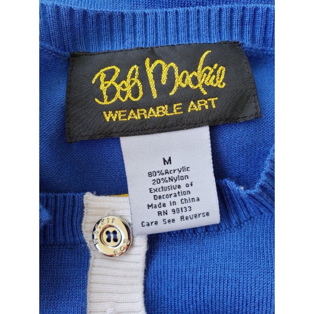 Bob Mackie Sweater Dress Womens M Royal Blue Tunic Wearable Art Button Accent - Picture 7 of 8